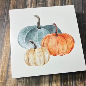 5for$10 Cute Fall Harvest Halloween Leaf Pumpkin Wooden Home Decor 4x4 Flawed